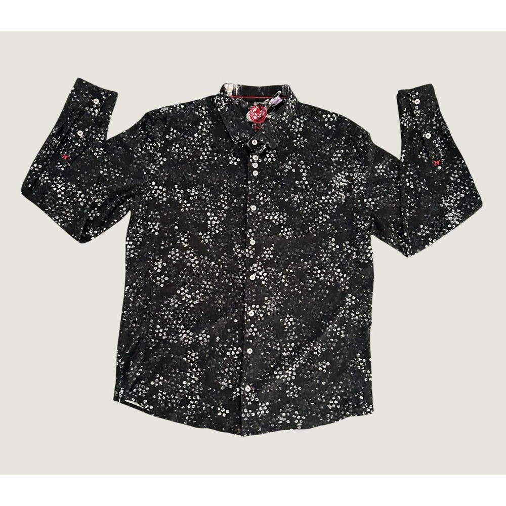 Au Noir Mens 2XL Black White Abstract Print Button Down Shirt L55 1495